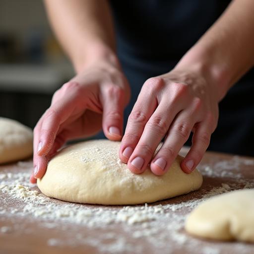 도우를 정성스럽게 펴는 셰프의 손